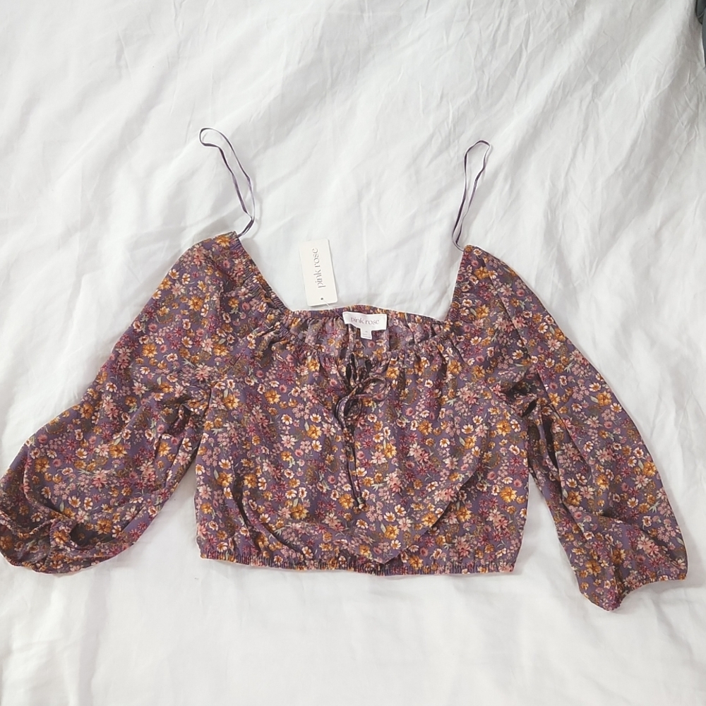 NWT Floral half sleeve crop size M - Picture 1 of 8